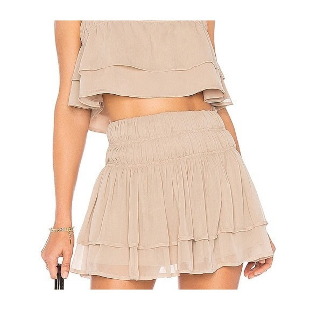 TULAROSA Natalie Skirt Womens L Taupe Ruffle Tiered Mini
